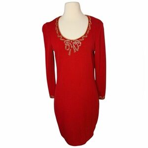 ST. JOHN VINTAGE EVENINGS BY MARIE GRAY RED KNIT DRESS.